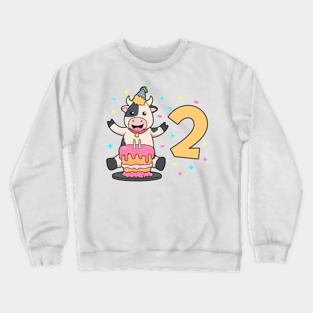 I am 2 with cow - kids birthday 2 years old Crewneck Sweatshirt by Modern Medieval Design